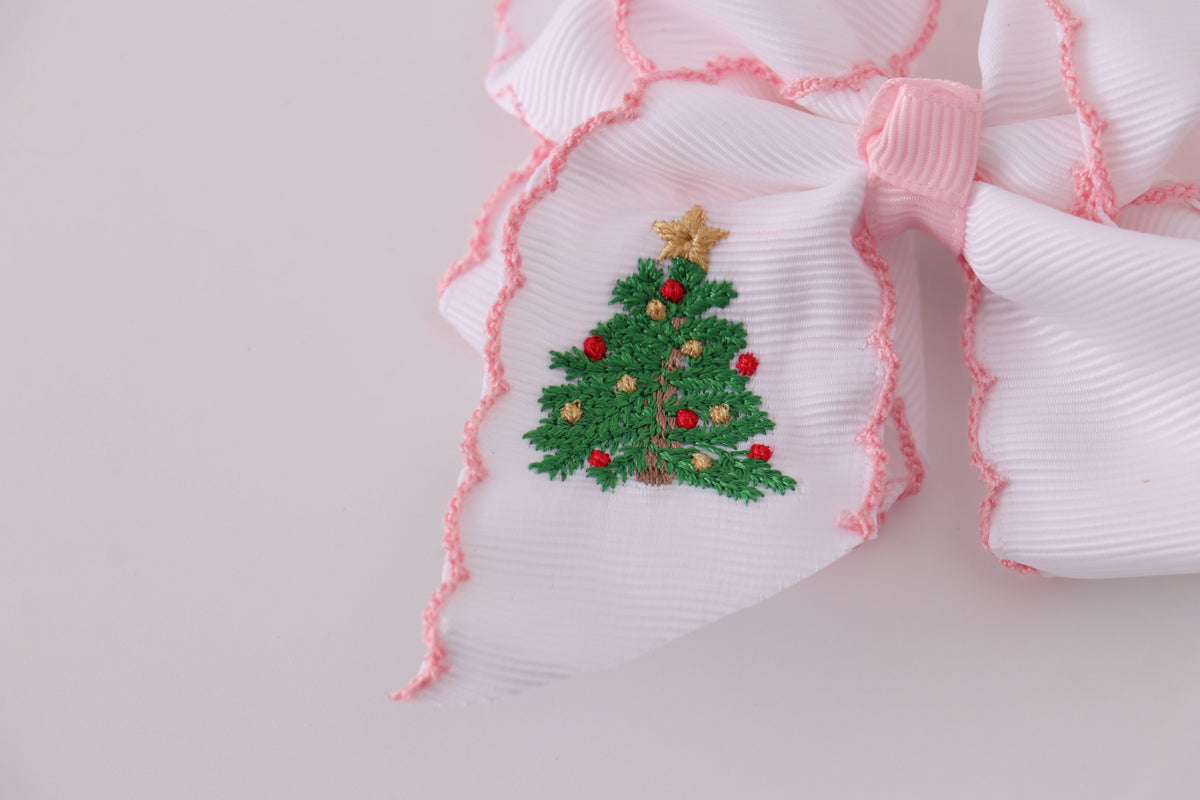 Christmas tree embroidery hair bow