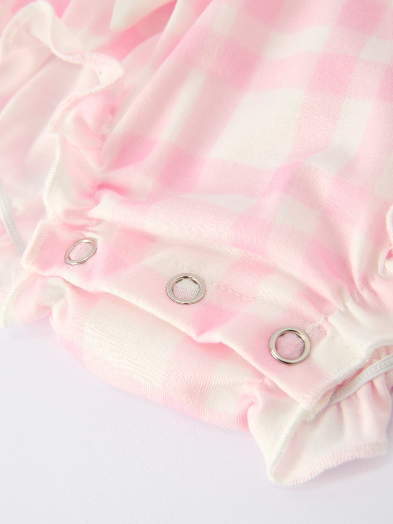 Pink Plaid Ruffle Ballet Shoe Embroidery Long Sleeve Romper