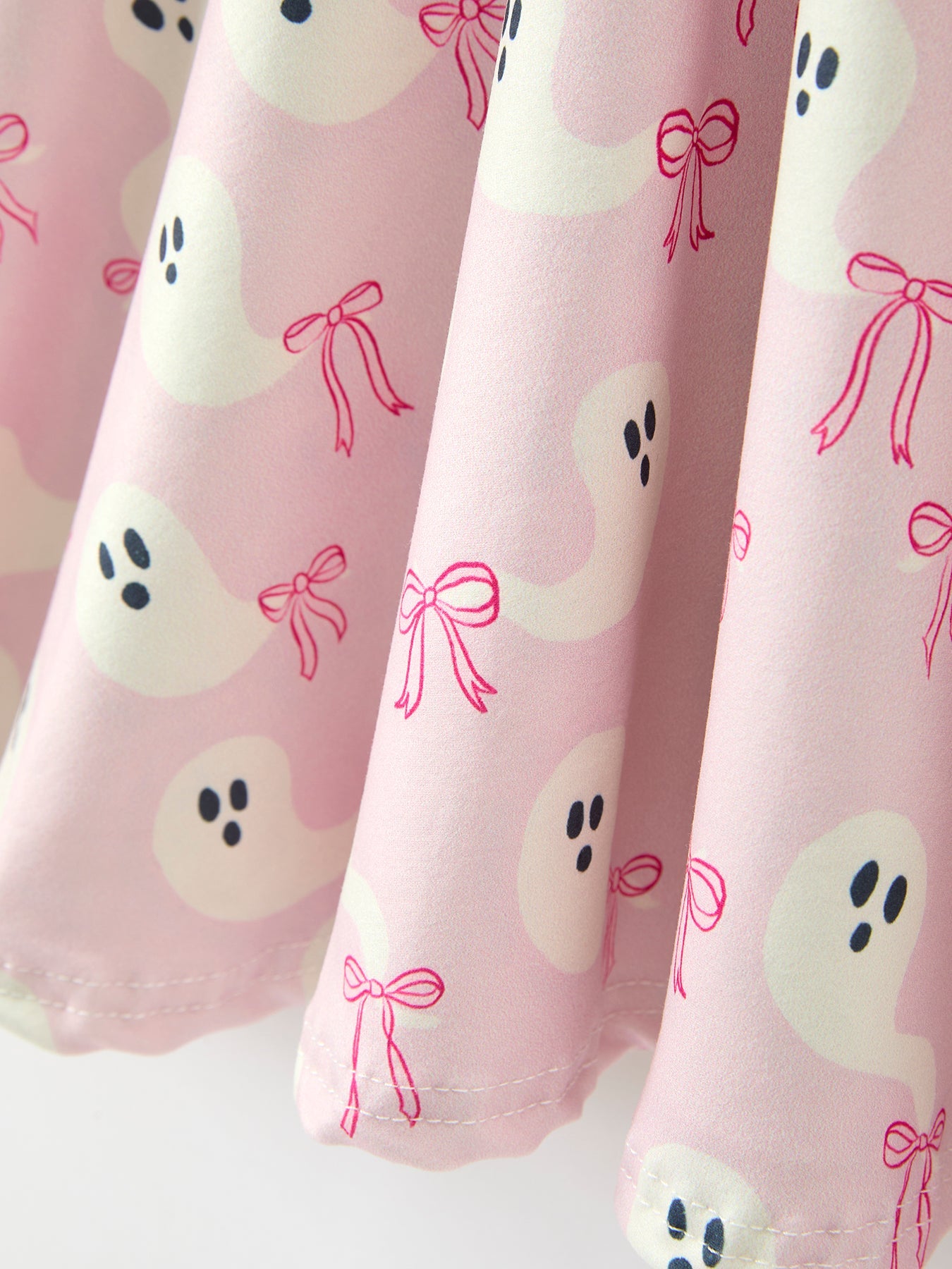 Halloween Ghost Bow Print Girls Long Sleeve Twirl Dress