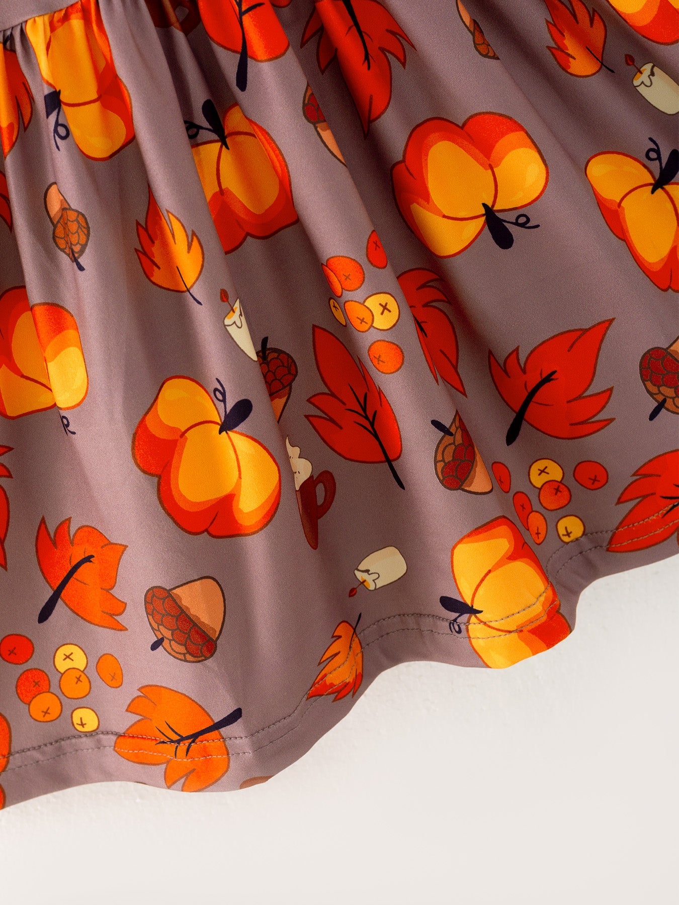 Fall Autumn Leaves Pine Cone Stripe Print Girls Dress