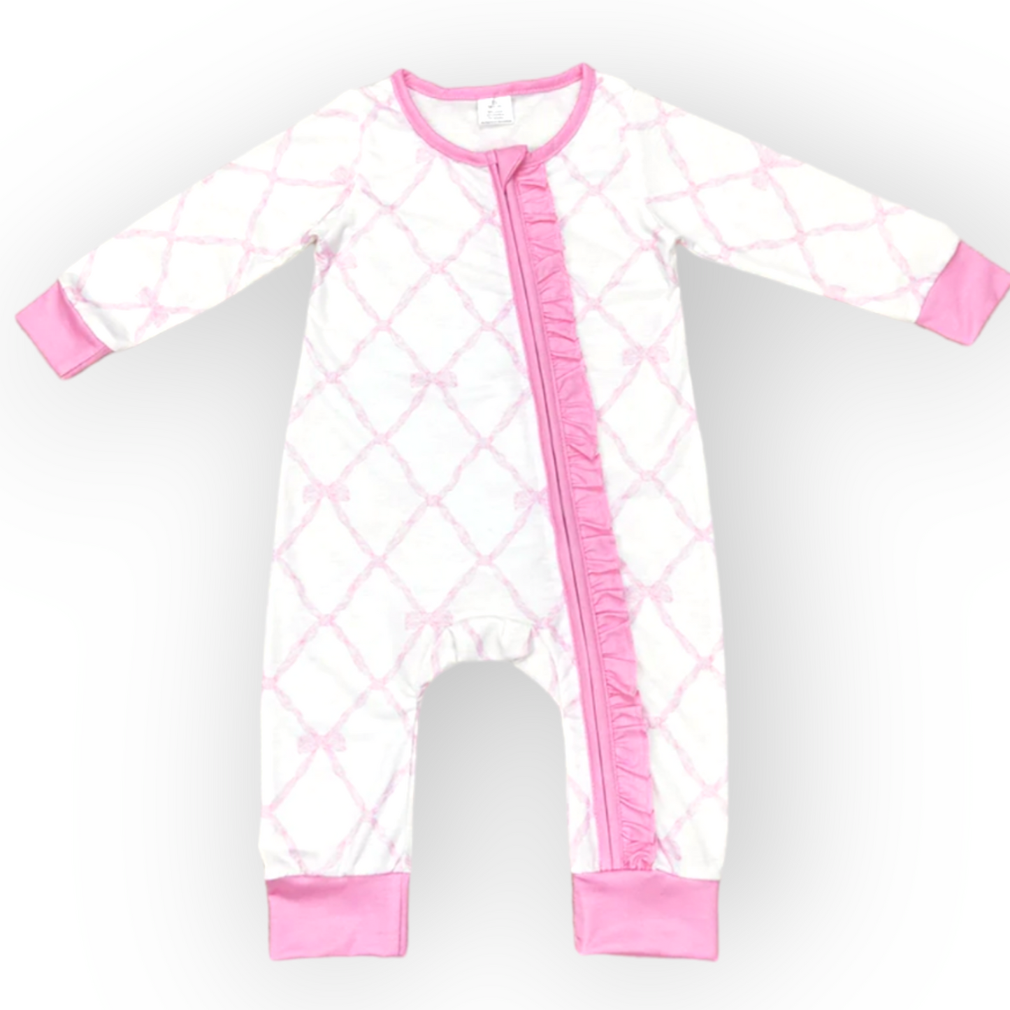 bamboo romper bows in pink