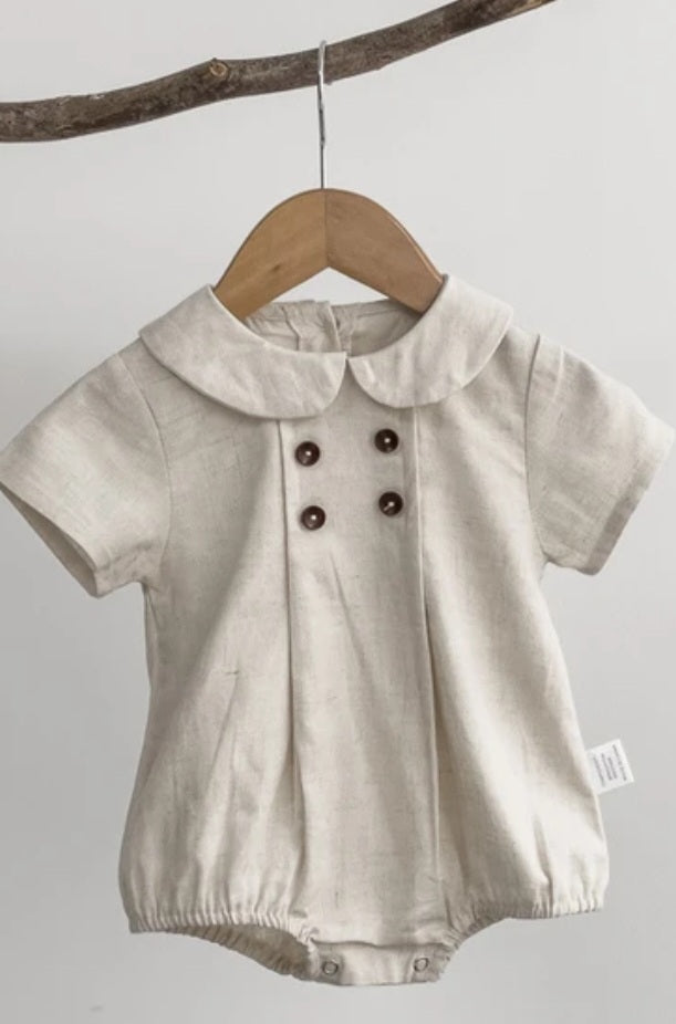 peter pan collar linen onesie