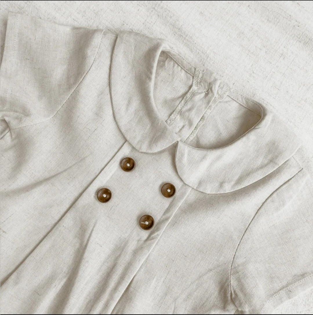 peter pan collar linen onesie