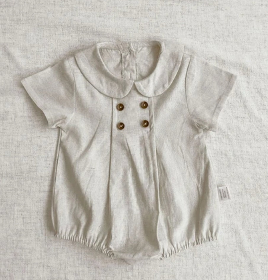 peter pan collar linen onesie