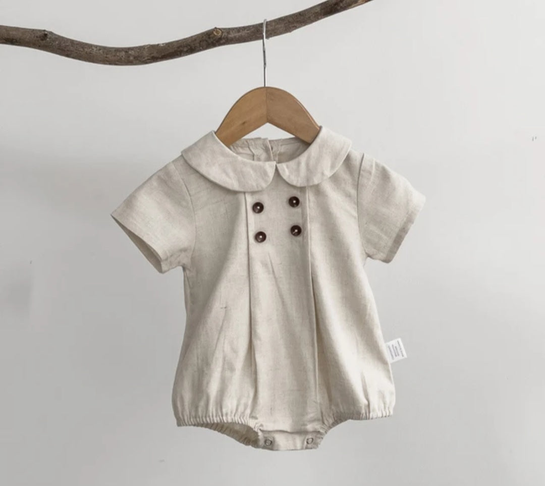 peter pan collar linen onesie