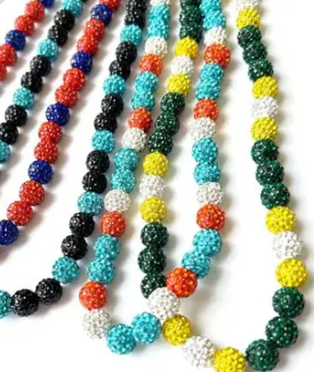Baseball ice necklace 20 in. Glitter Rhinestone Beaded Necklace