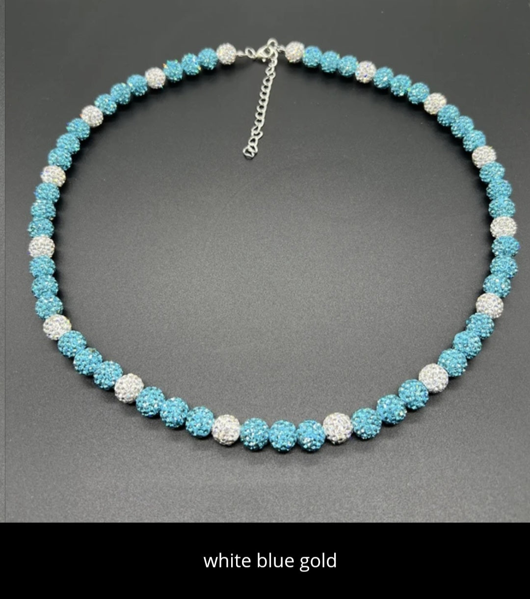 Baseball ice necklace 20 in. Glitter Rhinestone Beaded Necklace