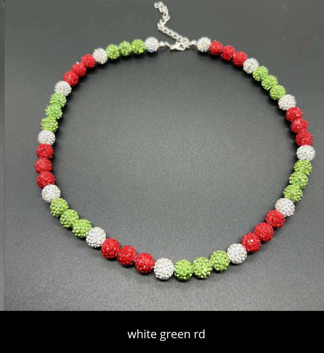Baseball ice necklace 20 in. Glitter Rhinestone Beaded Necklace