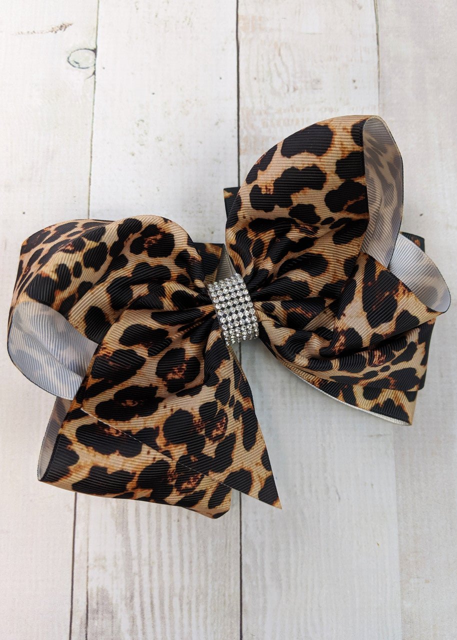 Animal Print Rhinestone Center Bow (Alligator Clip) 6"