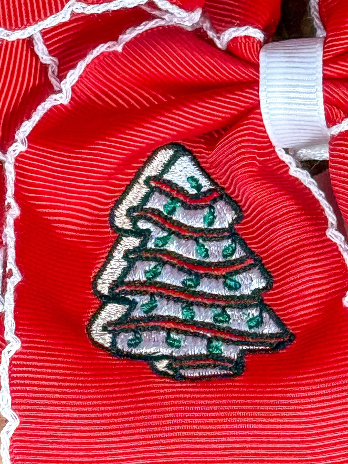 Christmas Tree Cake Embroidered Hair Bow | Clip or Headband