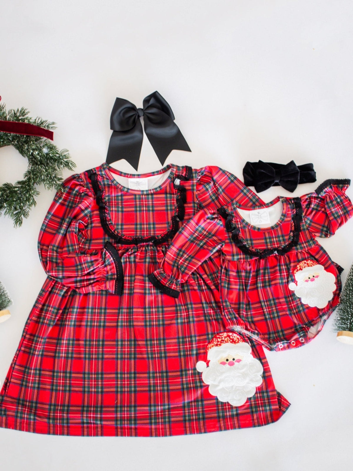 Classic Red Plaid Santa Girls Infant Romper