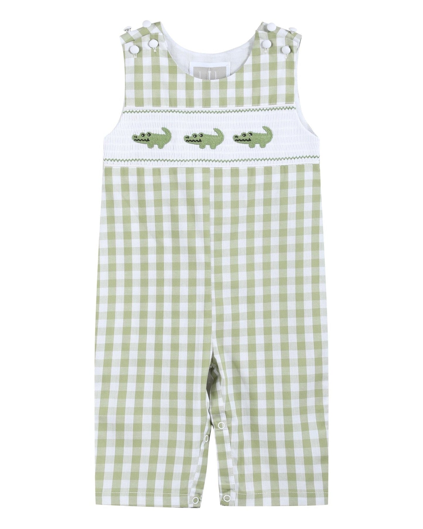 Light Green Alligator Smocked Longalls