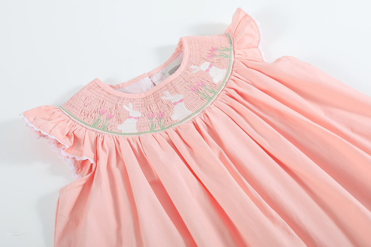 Light Pink Bunny Smocked Bishop Dress