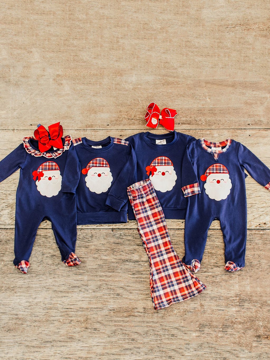Navy Plaid Santa Infant Girls Onesie