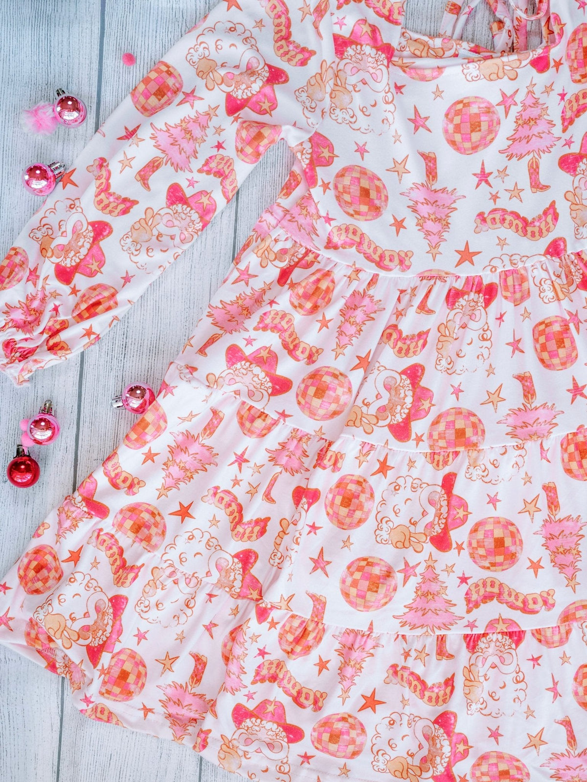 Pink Western Santa Holiday Girls Twirl Dress
