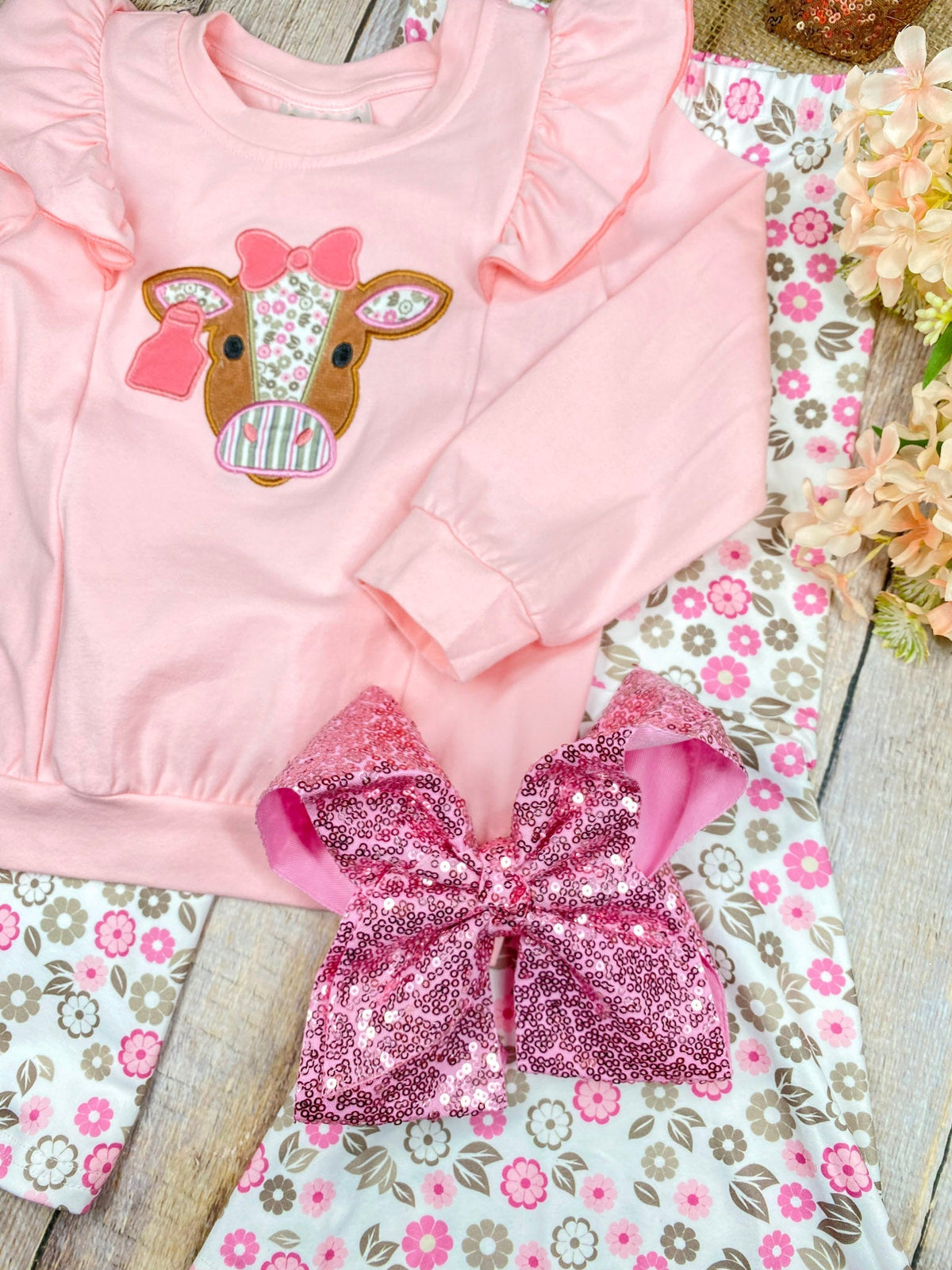 Pretty in Pink Cow Girls Bell Bottom Set