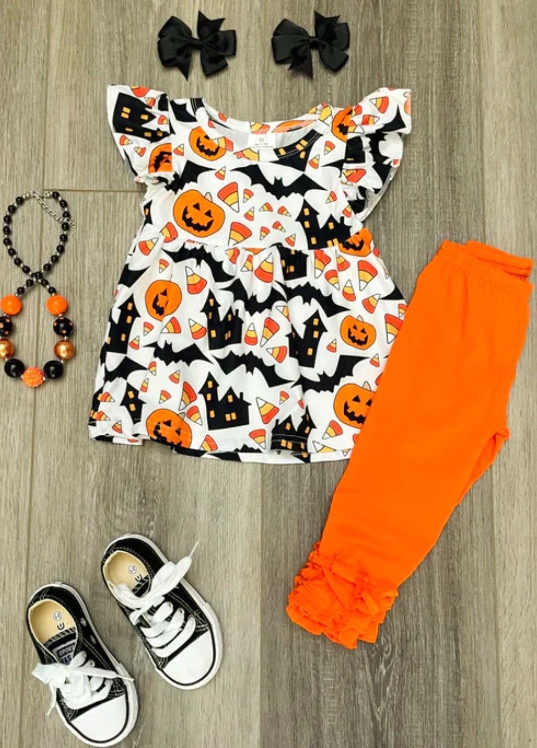 pumpkin and bats pant set