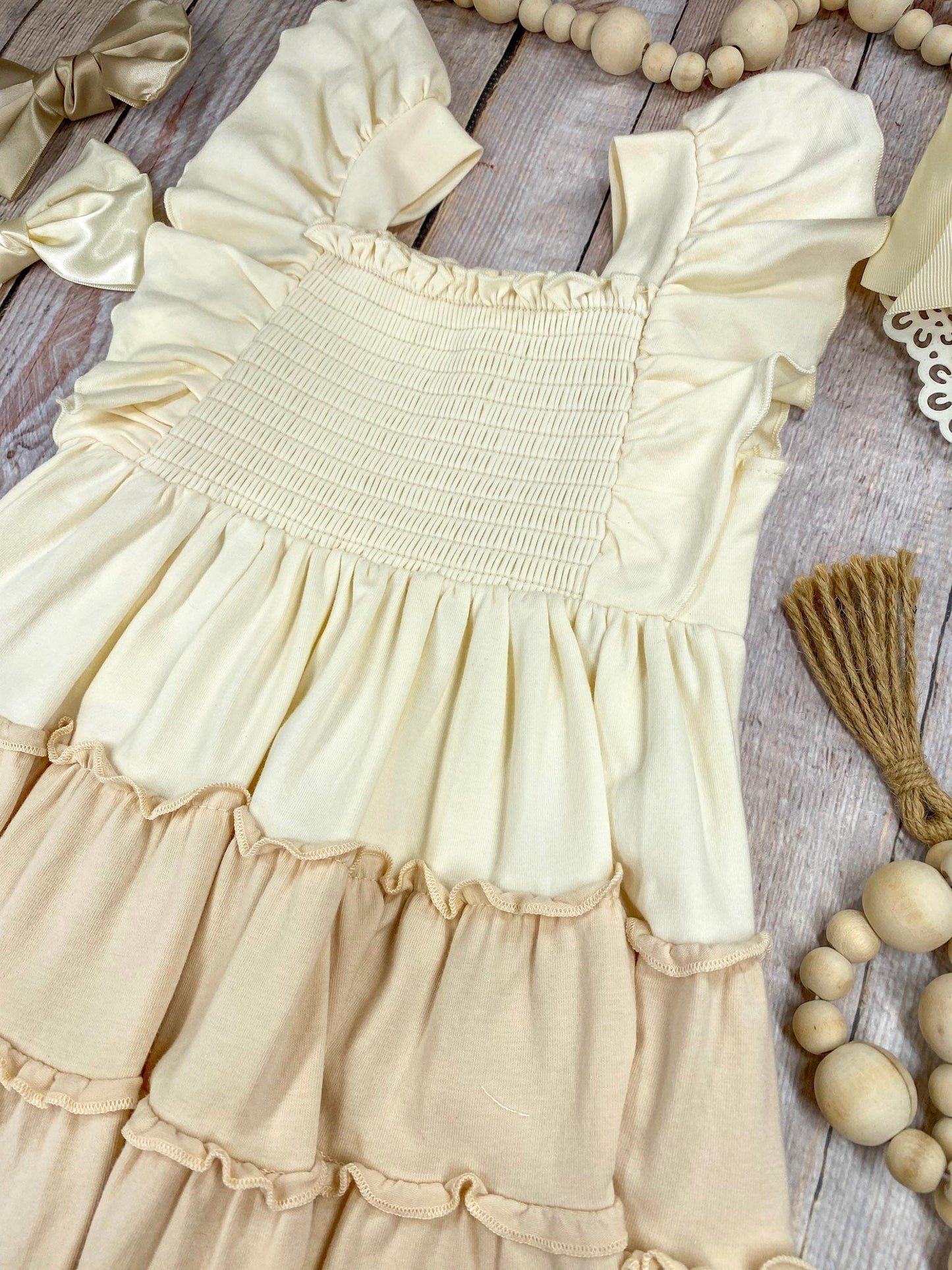 Sugar Cookie Tiered Dress | Girls Cream & Neutral Ruffle Twirl Dress