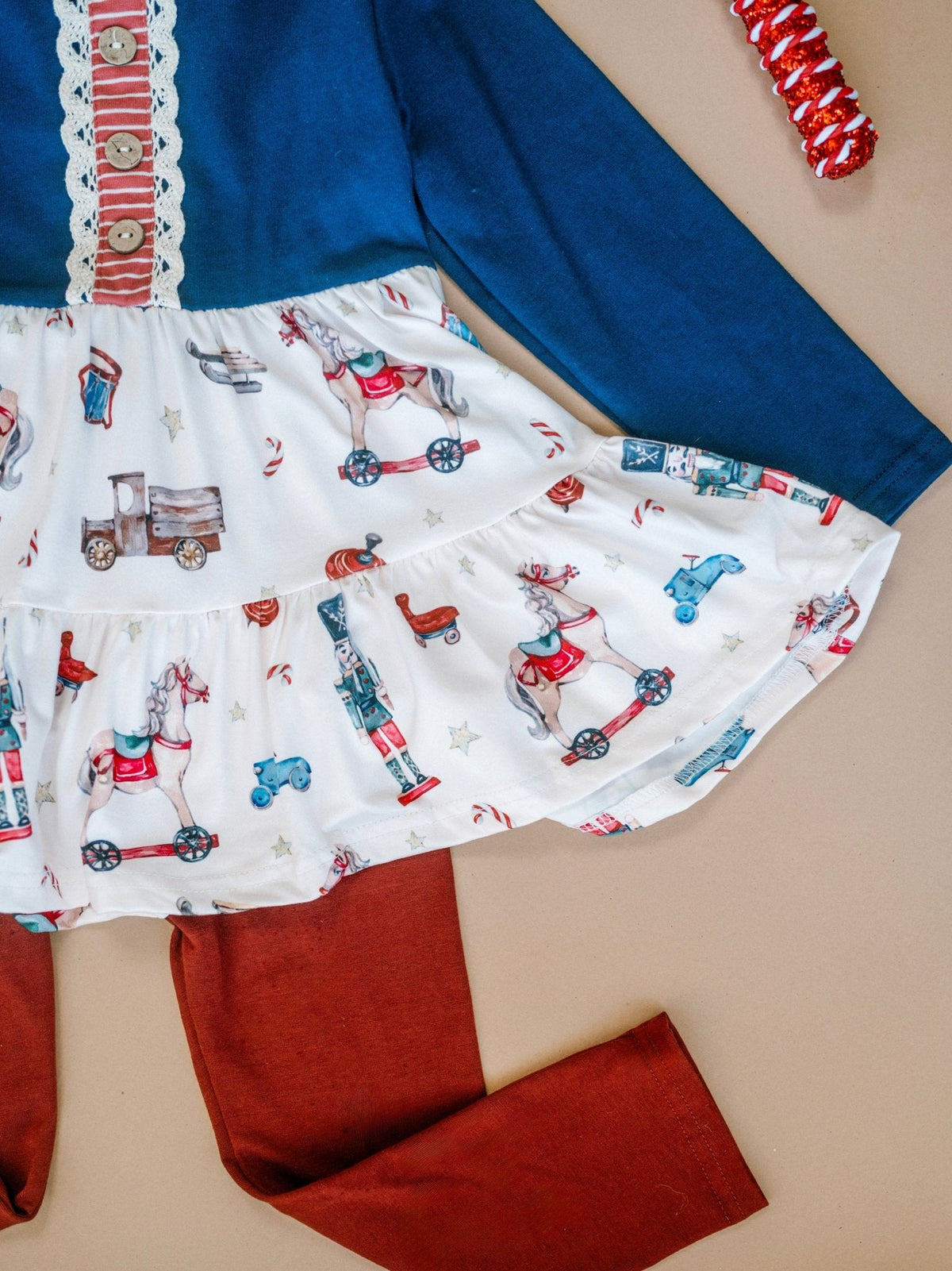Vintage Christmas Toys Girls Tunic Top and Leggings Set