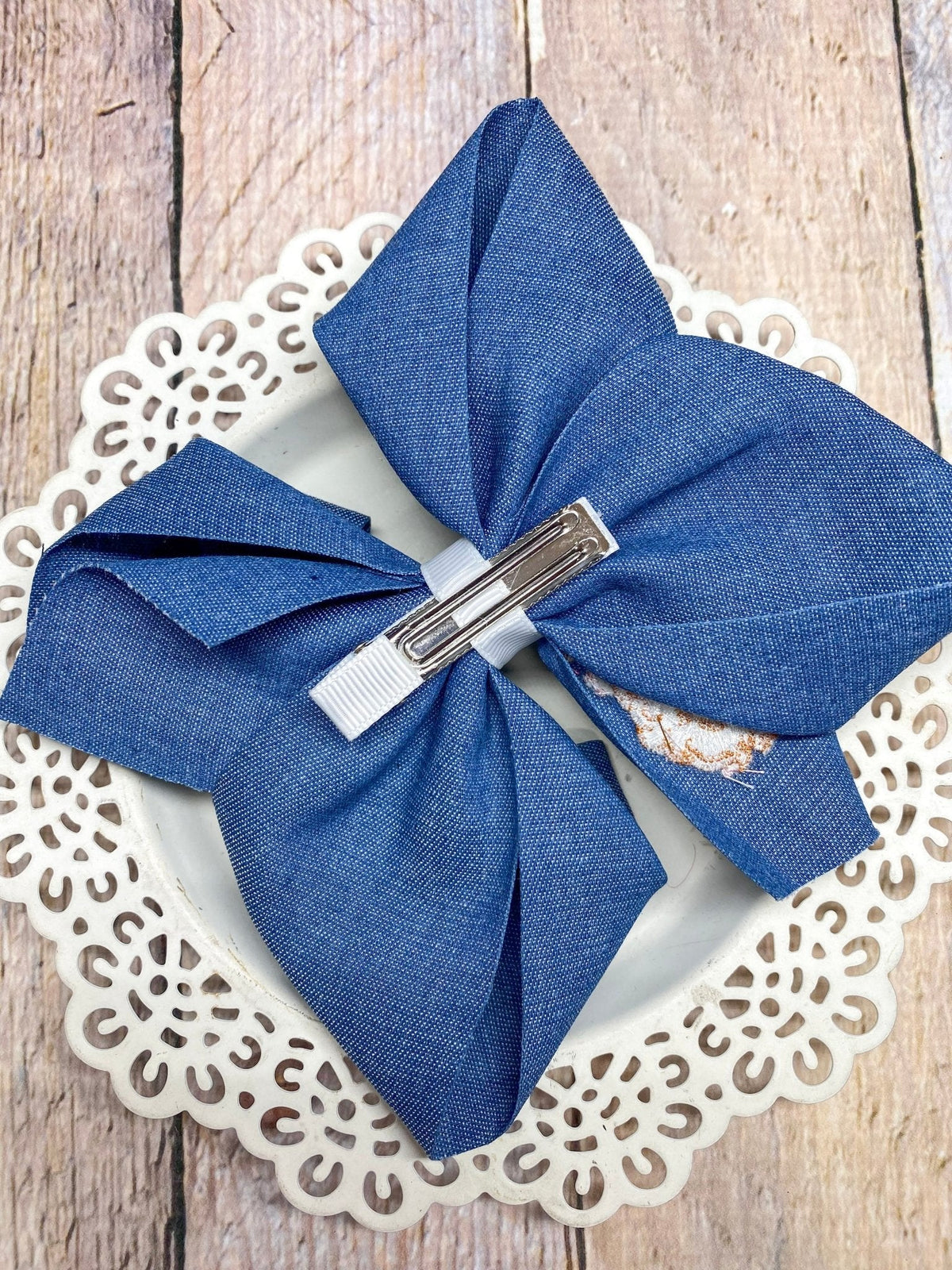 Western Santa Denim Hair Bow