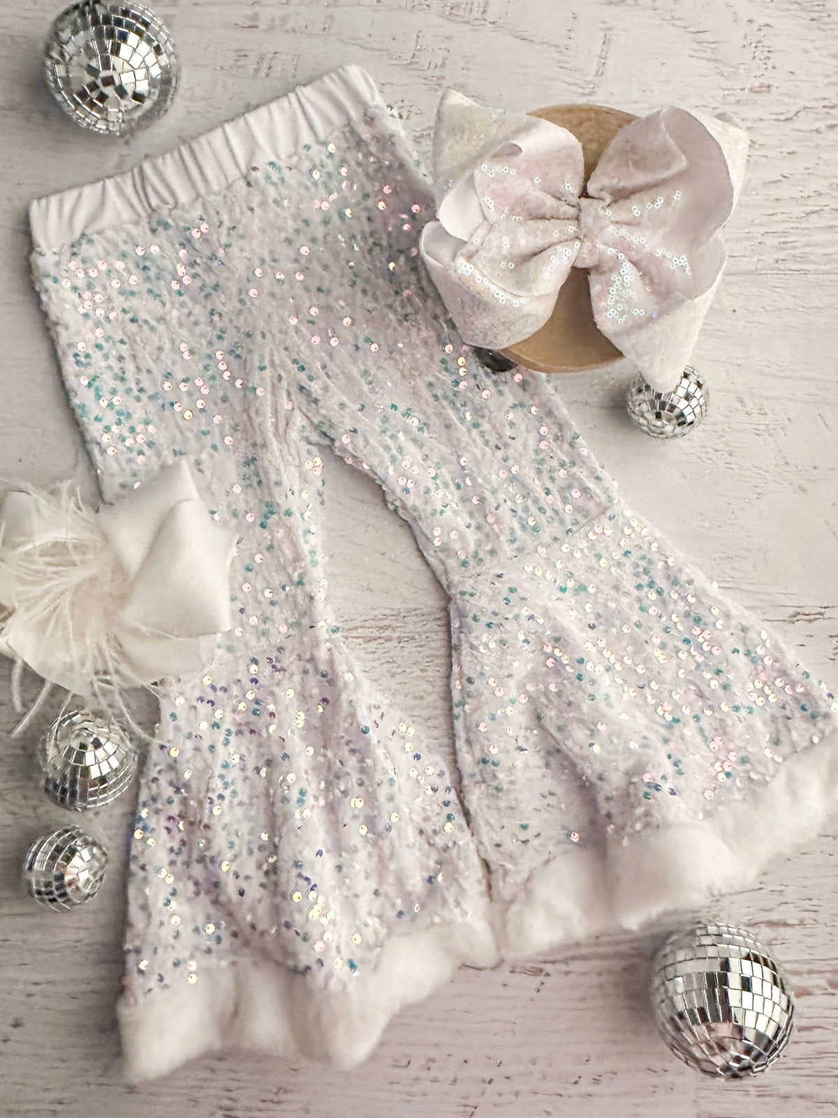 White Sequin Girls Bell Bottoms