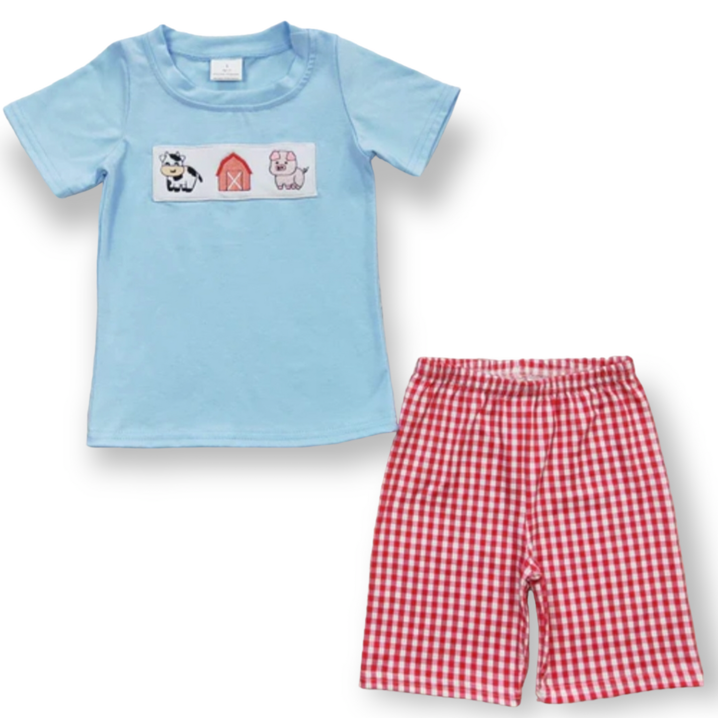 Boys short set farm embroidery