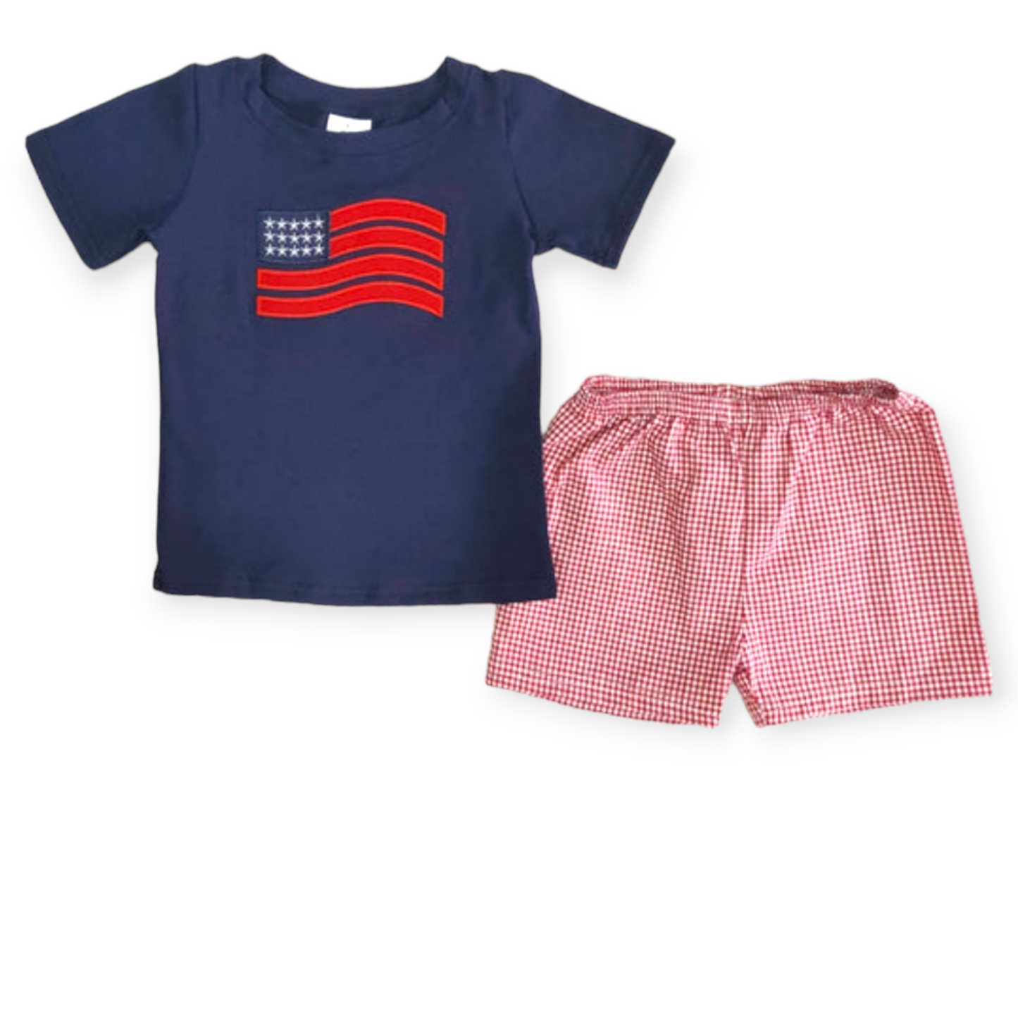 flag embroidery boy short set