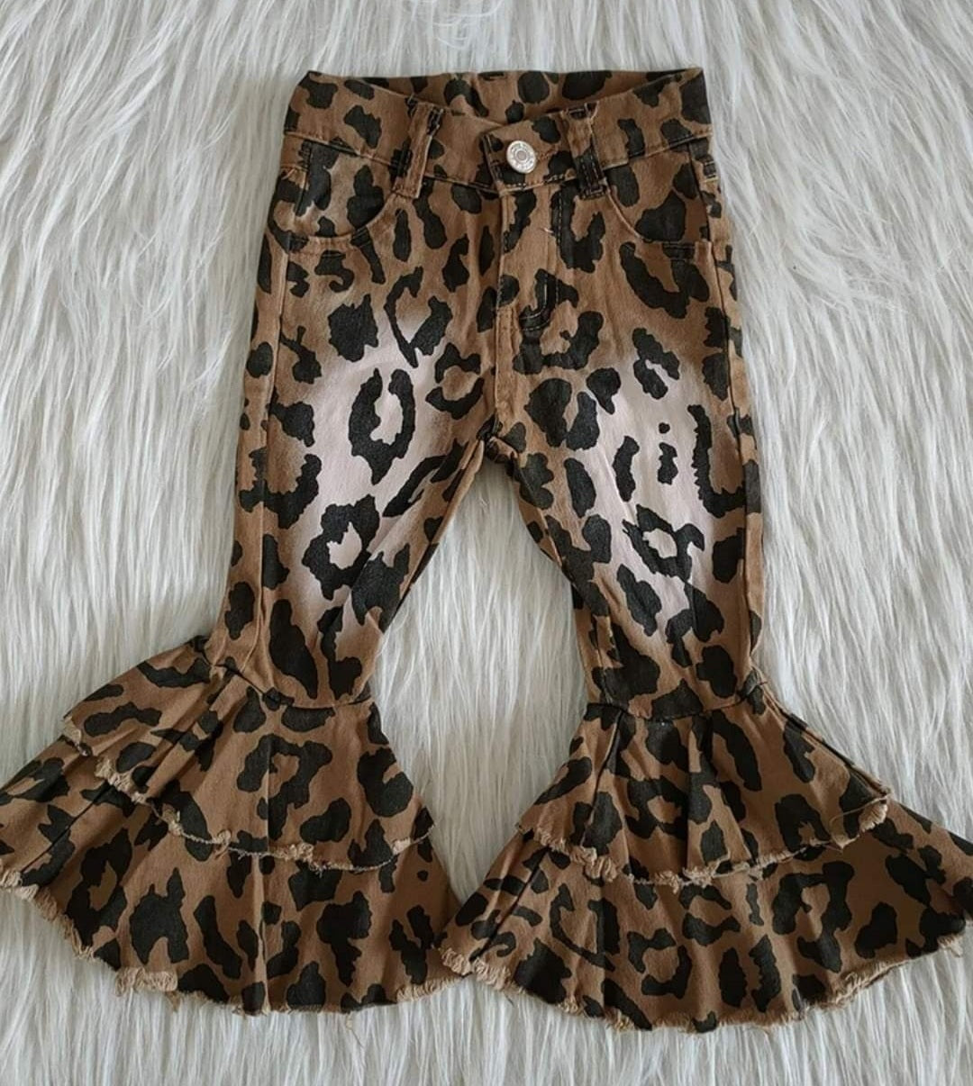 Denim leopard bells for girls