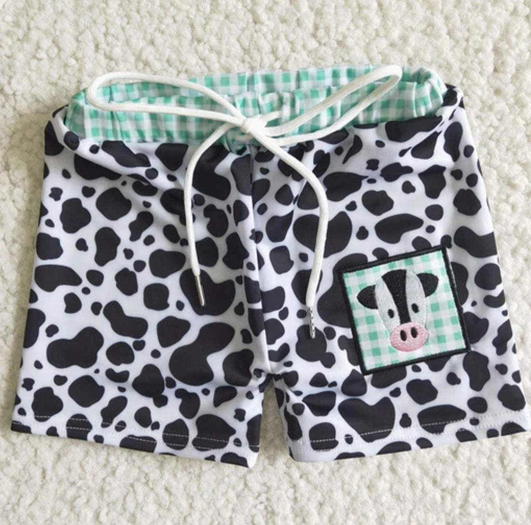 Brother/sister swimwear match cow with ruffles