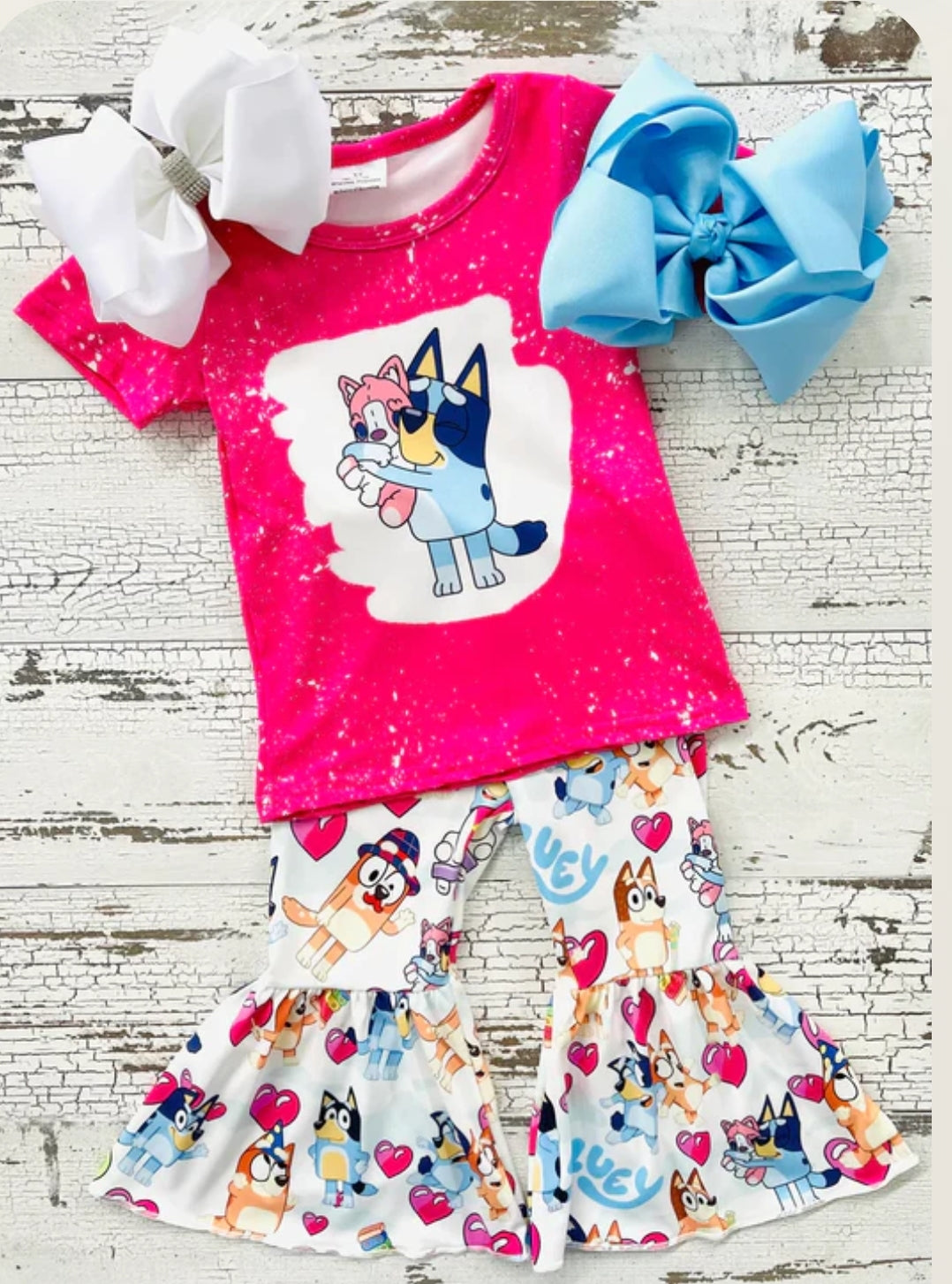 Girls ruffle blue dog set