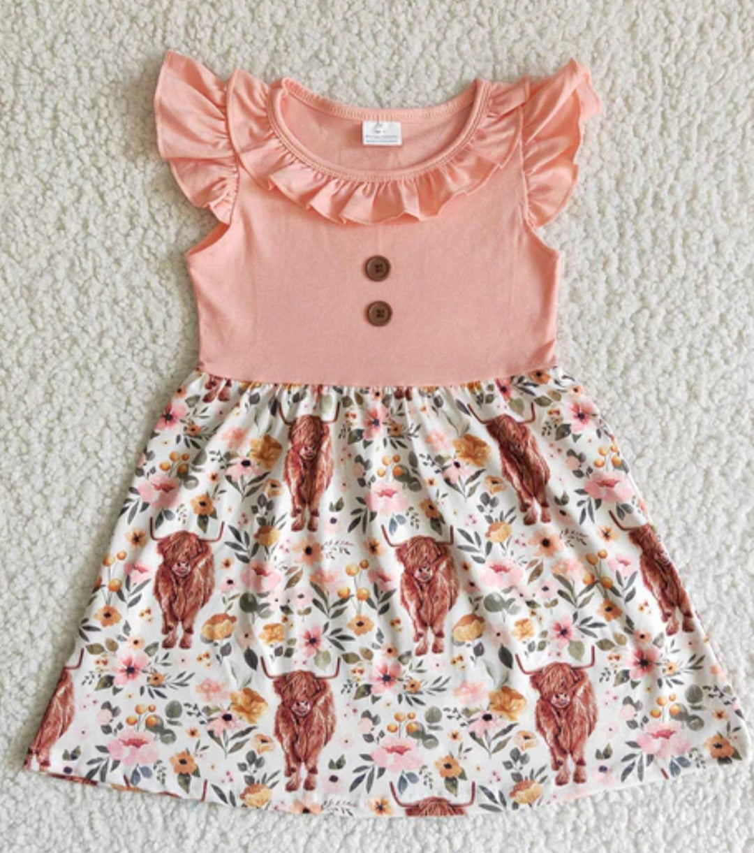 highland cow peach dress