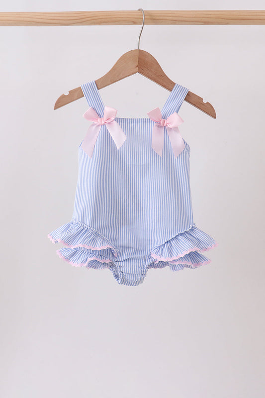 Blue Stripe One-Piece Seersucker Swimsuit