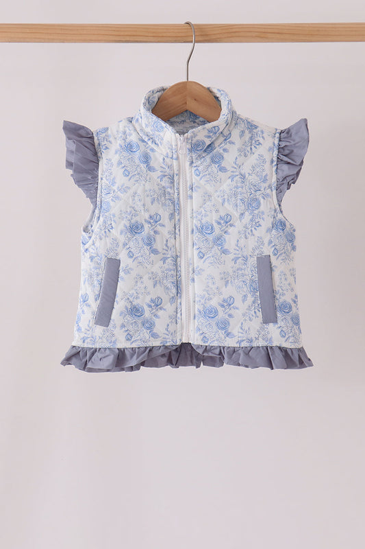 Blue floral ruffle vest