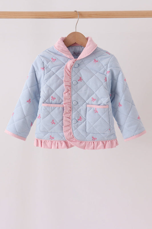 Blue corduroy bow embroidery ruffle jacket