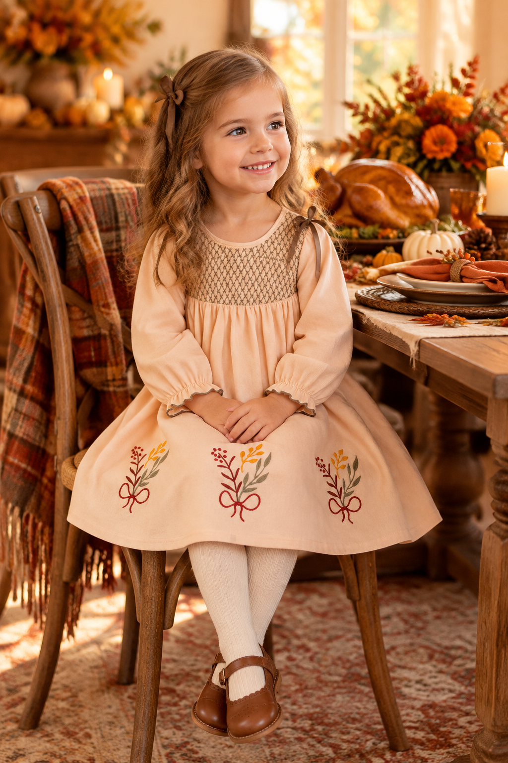 Khaki floral smocked dress