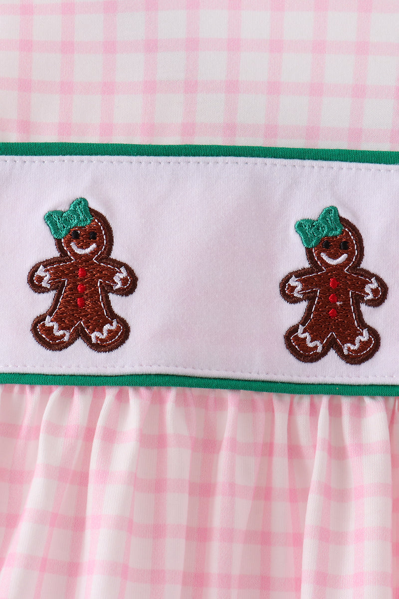 Pink Plaid Gingerbread Embroidery Bloomer Set