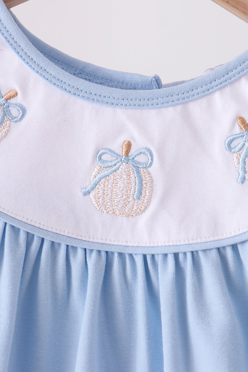 Blue pumpkin embroidery ruffle bloomer set
