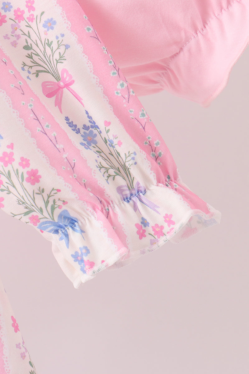 Pink Pearl Bow Floral Bloomer Set