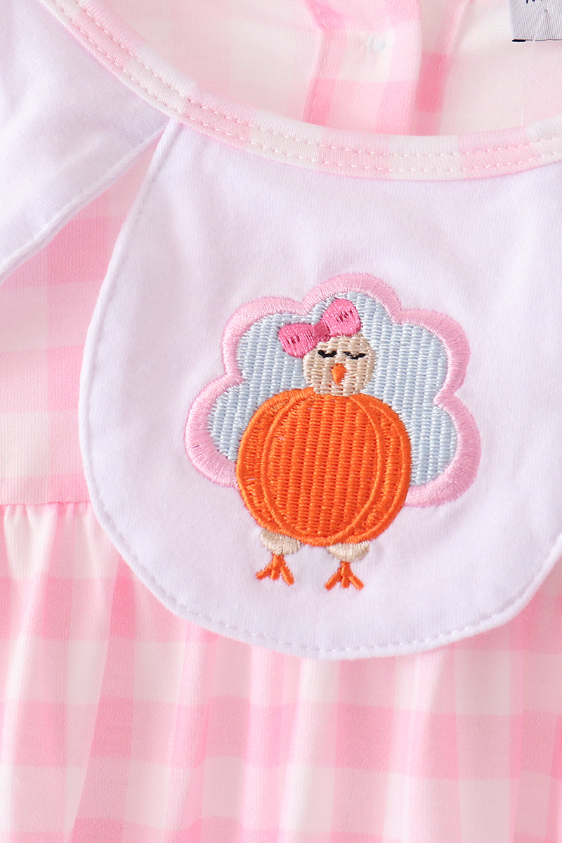Pink Turkey Embroidery Gingham Pants Set