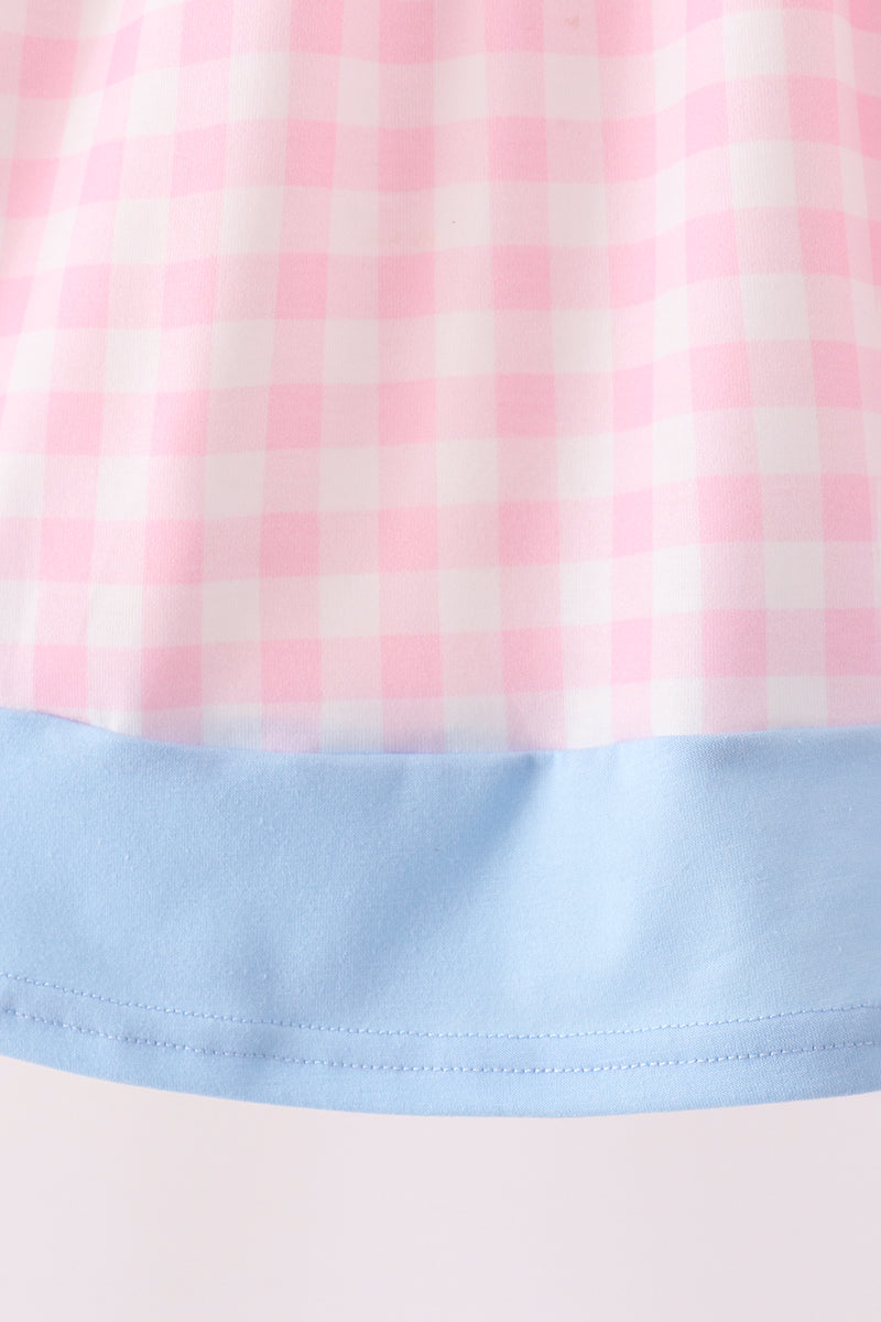 Pink Turkey Embroidery Gingham Dress