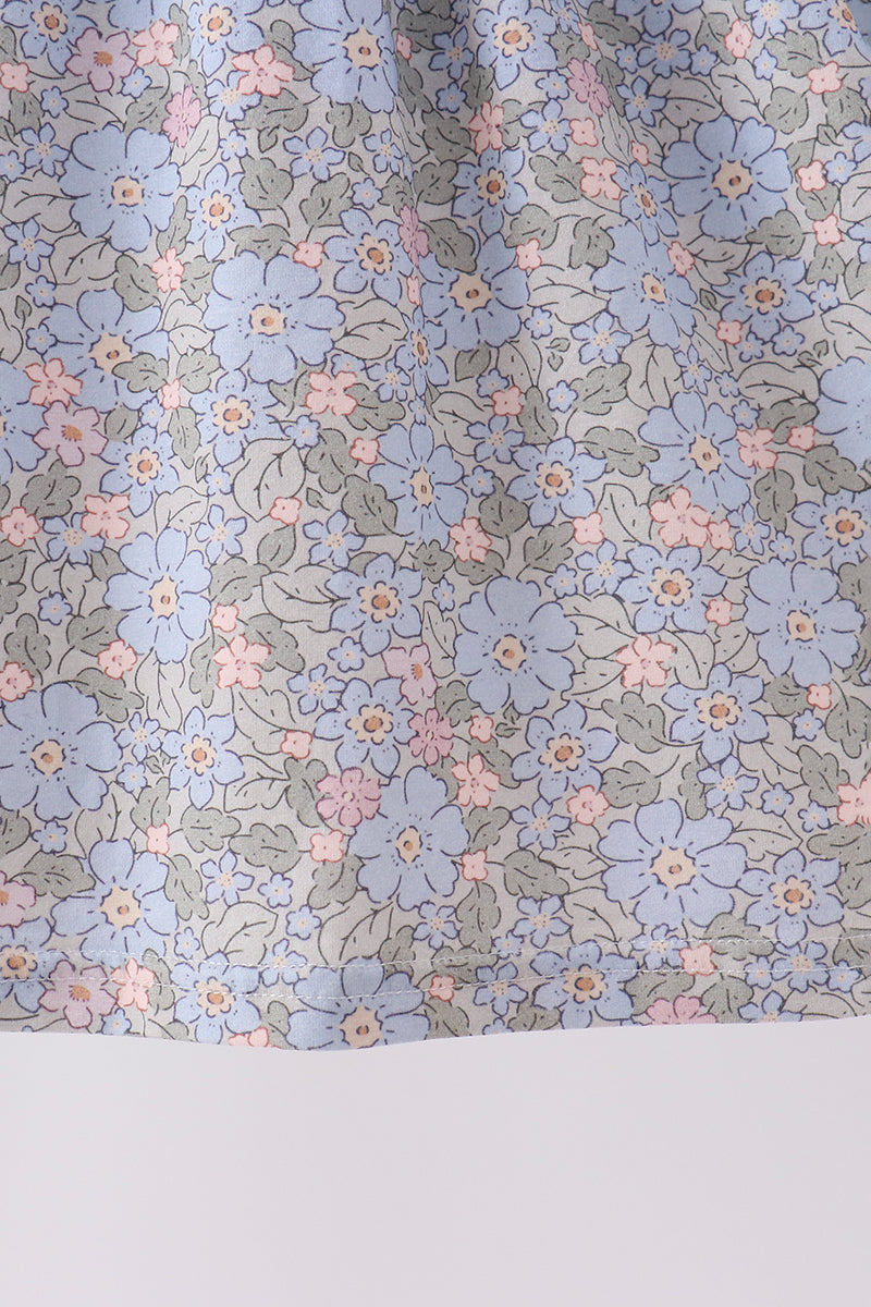 Blue Floral Bow Smocked 2pc Set