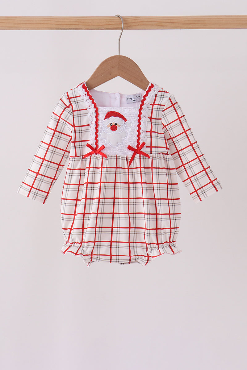 Red Plaid Santa Smocked Bow Bubble