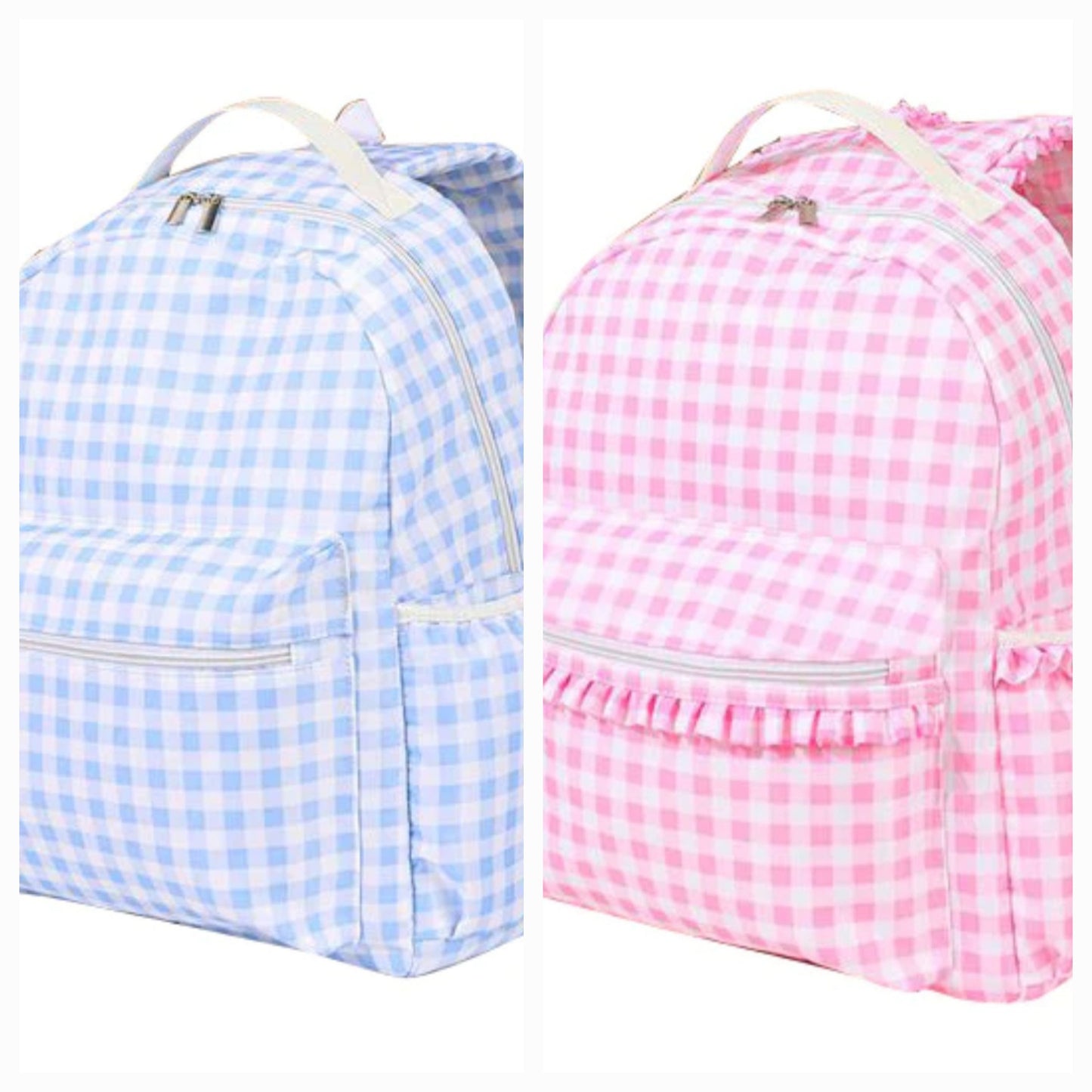 Checkered bookbag in pink or blue