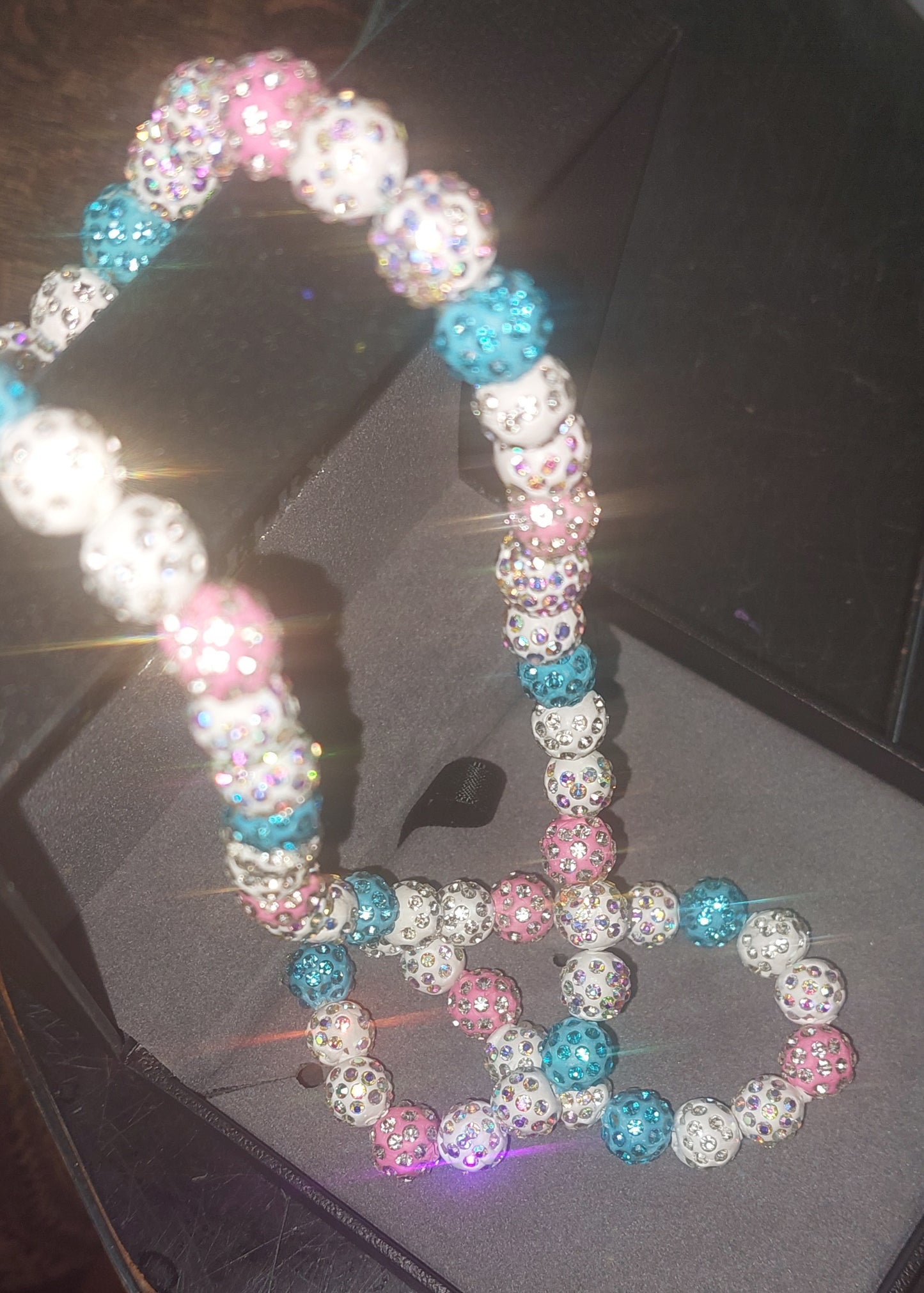 Baseball ice necklace 20 in. Glitter Rhinestone Beaded Necklace