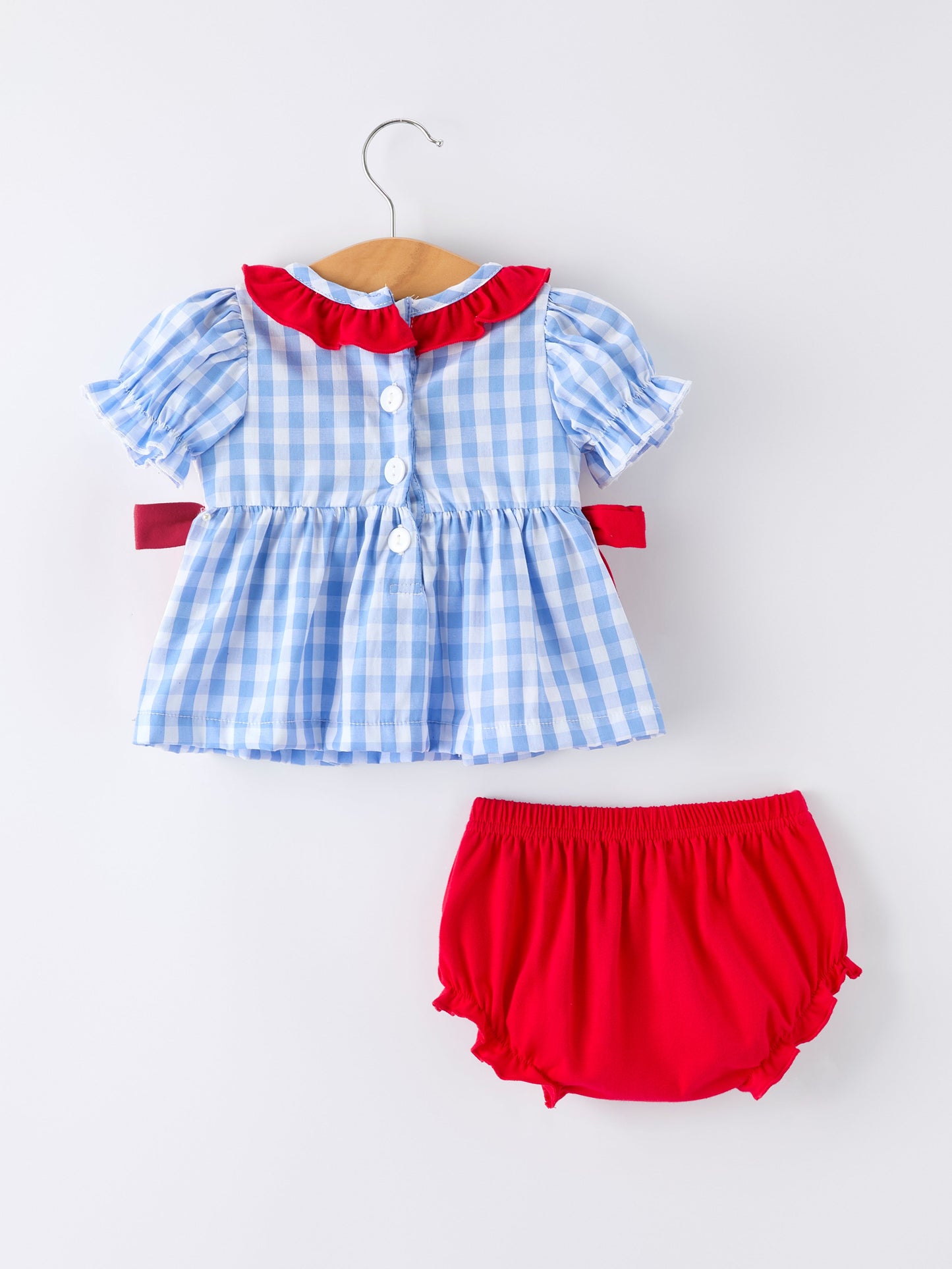 4th of july Plaid Smocking Girls Bloomer Set