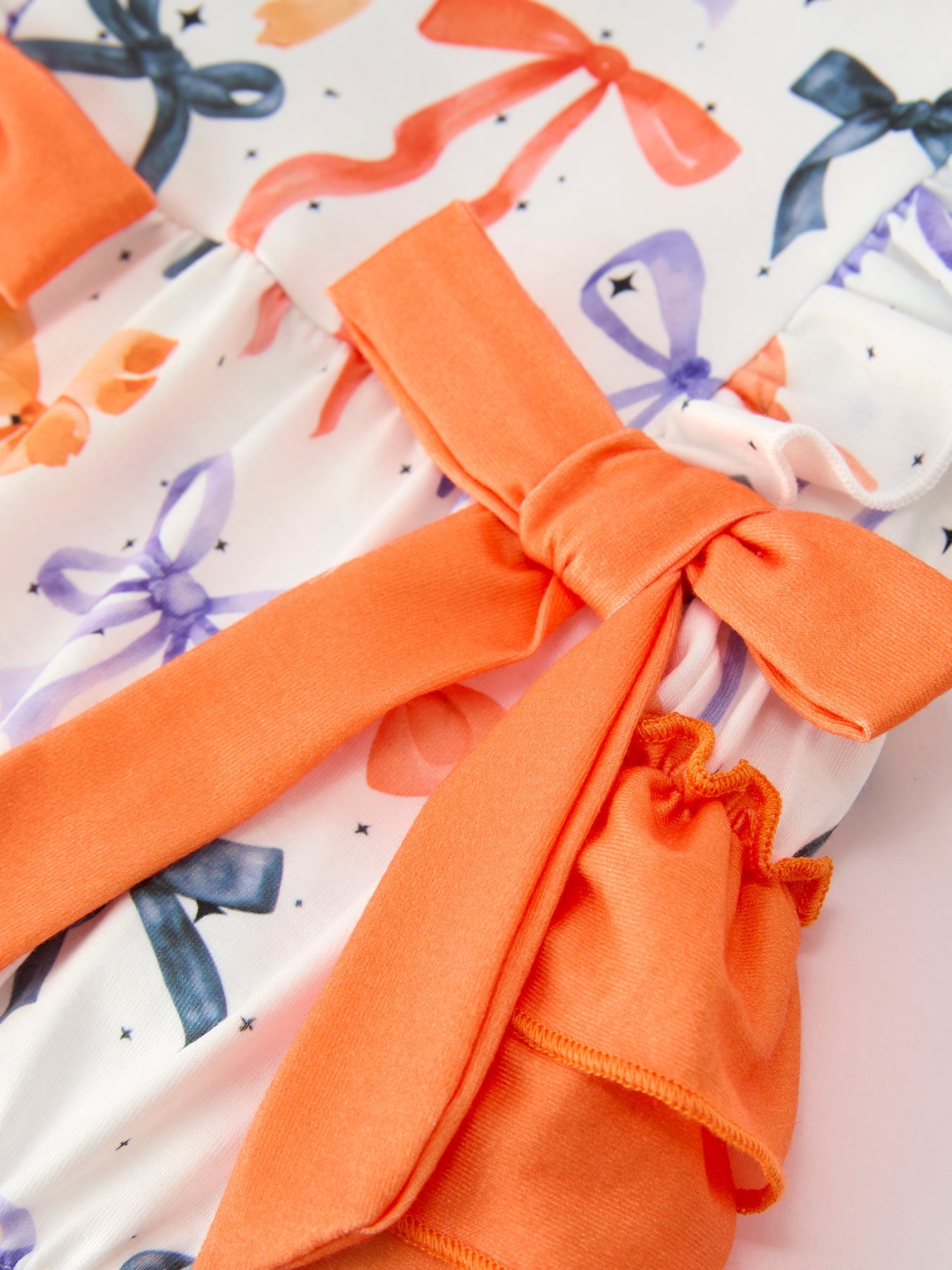 Halloween Bow Print Girls Romper Ruffle Bow Long Sleeve