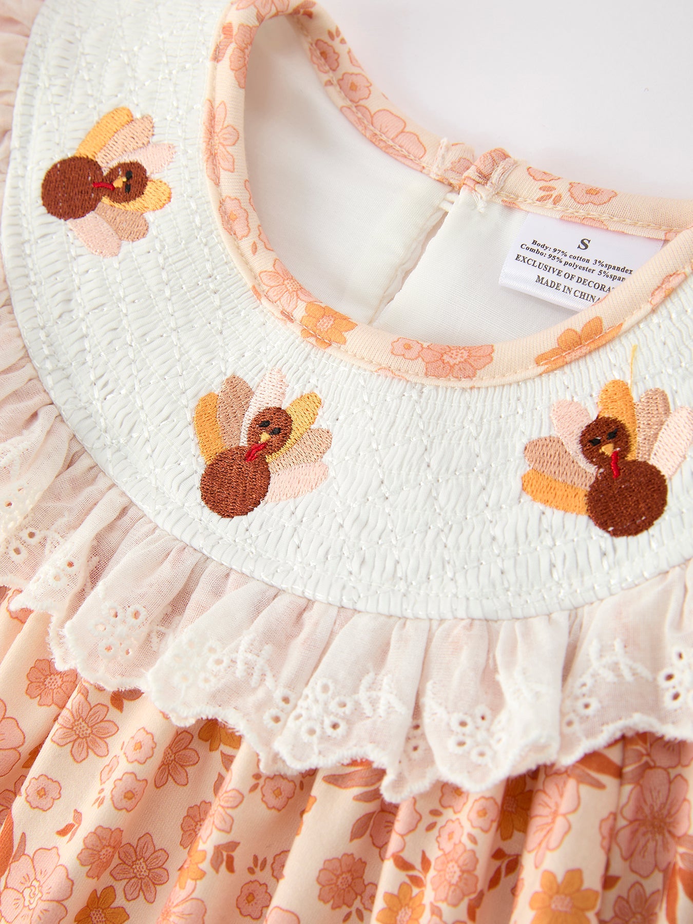 Thanksgiving Turkey Floral Lace Ruffle Girls Dress
