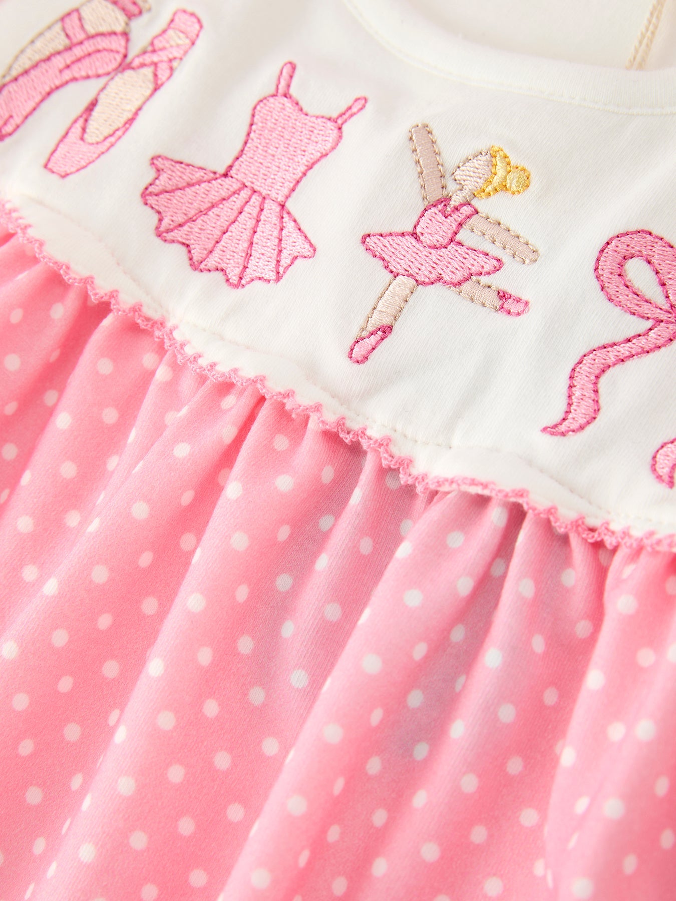 Fall Pink Ballet Embroidery Bow Polka Dot Dress