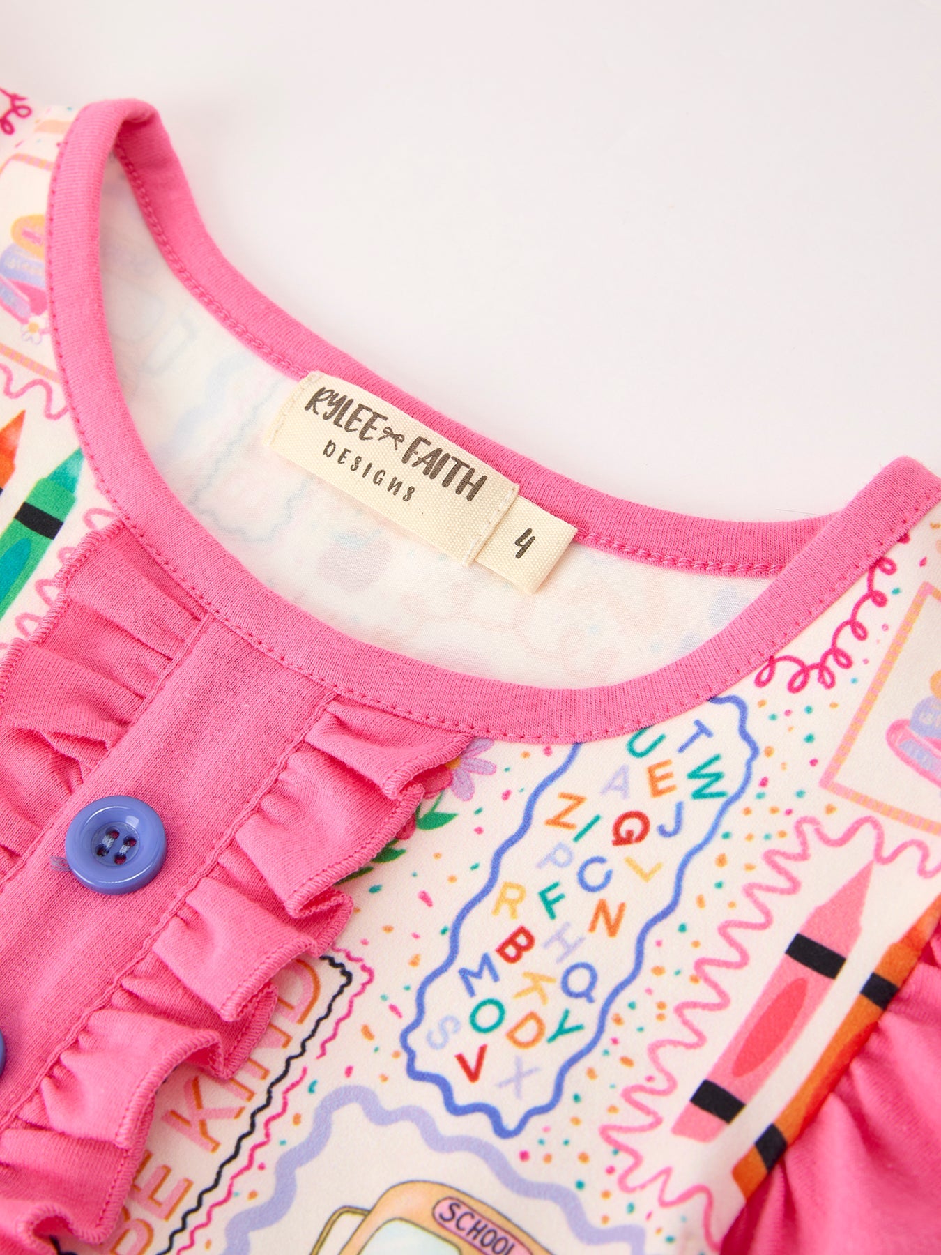 Back To School Crayon Bow Girls Flutter Sleeve Shorts Set