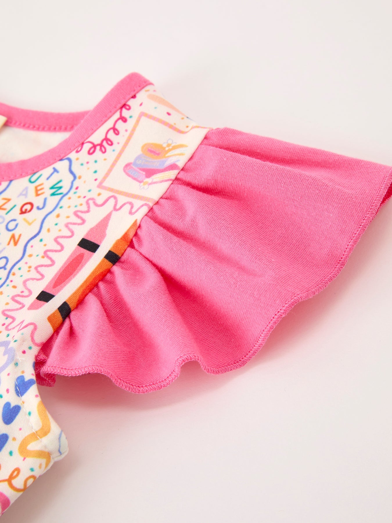 Back To School Crayon Bow Girls Flutter Sleeve Shorts Set